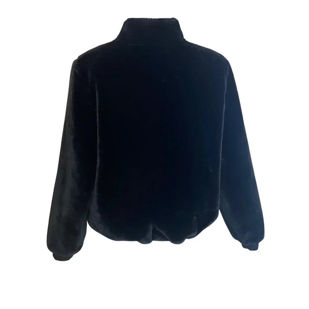 St John Vintage Womens Jacket Size Large Black Bomber Pockets Casual Faux Fur - Picture 4 of 16